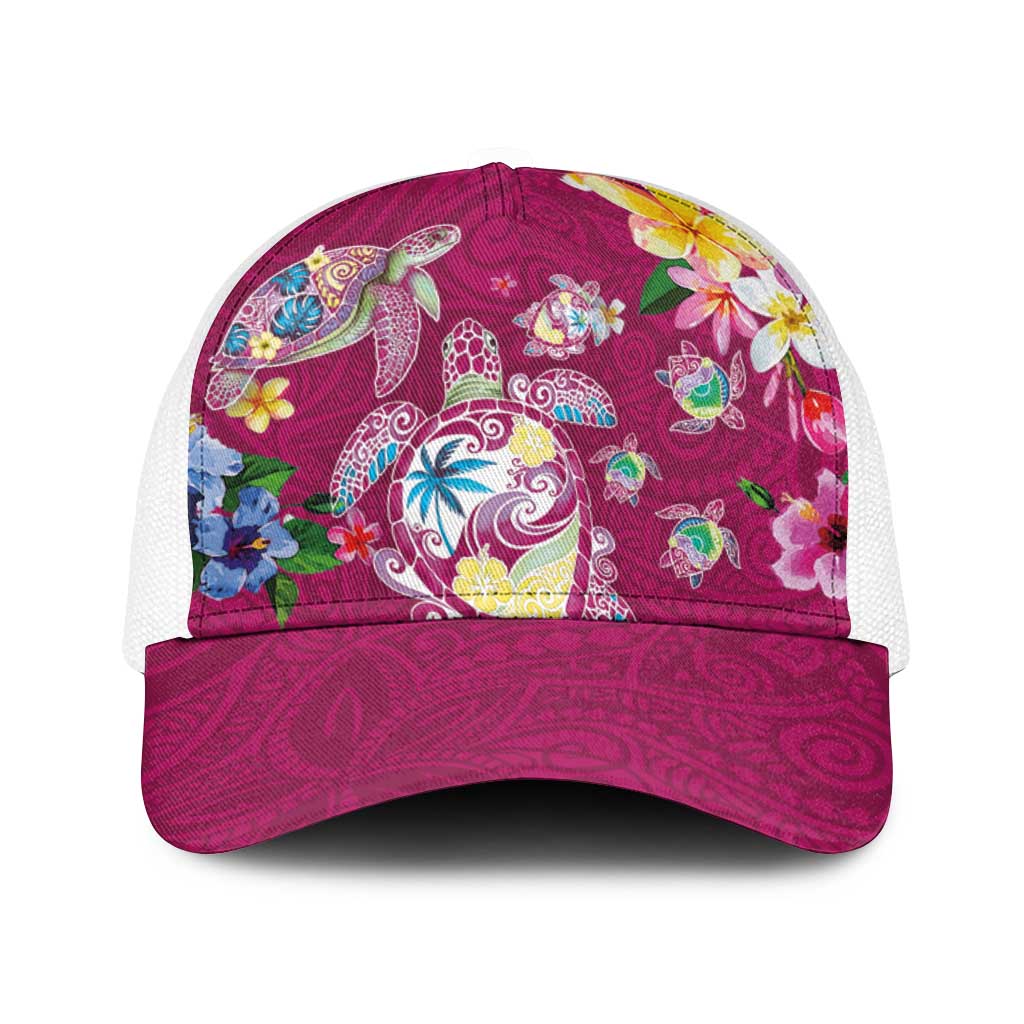 Hawaiian Turtles and Tropical Plants Baseball Net Cap Pink Watercolor