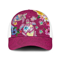 Hawaiian Turtles and Tropical Plants Baseball Net Cap Pink Watercolor