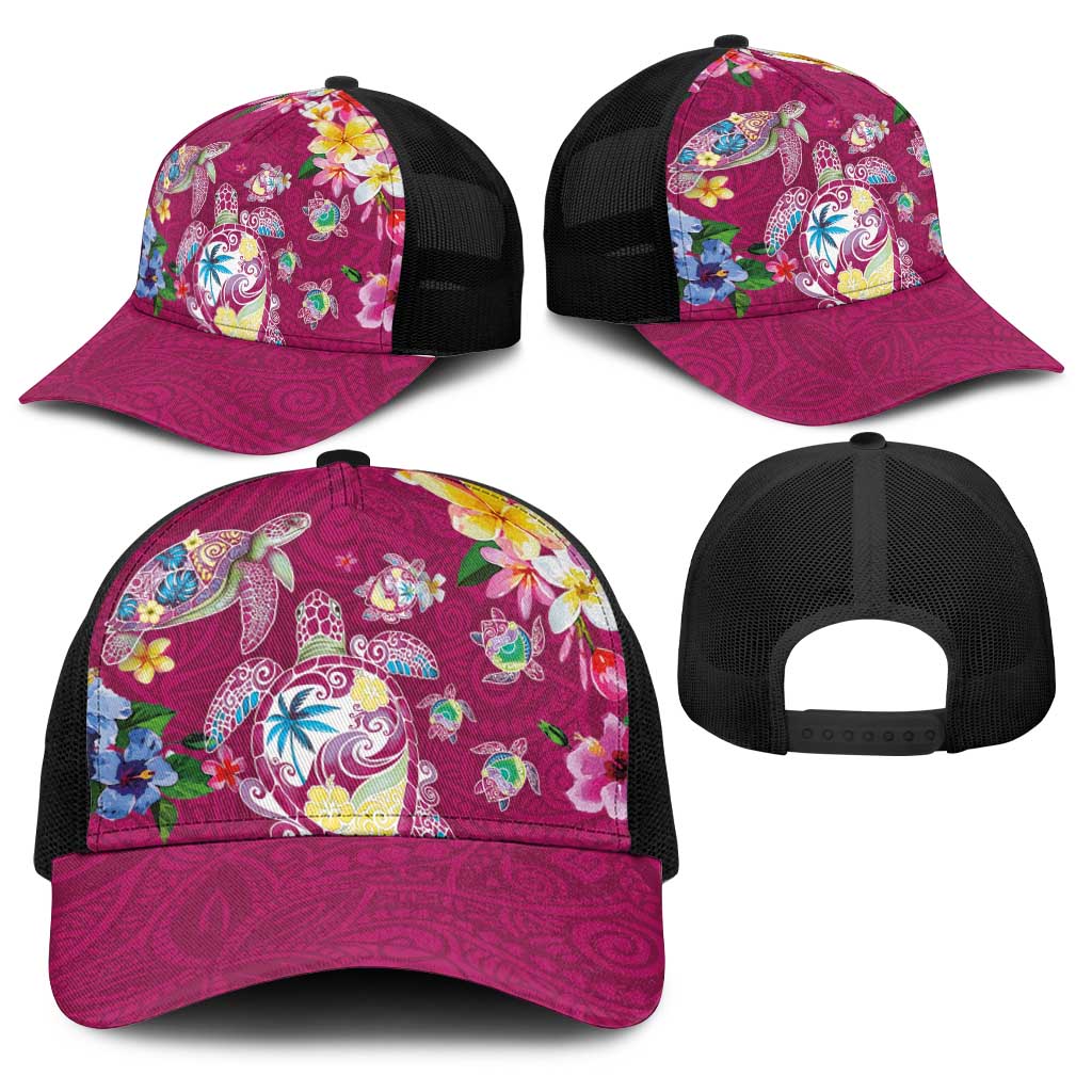 Hawaiian Turtles and Tropical Plants Baseball Net Cap Pink Watercolor