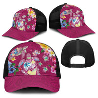 Hawaiian Turtles and Tropical Plants Baseball Net Cap Pink Watercolor