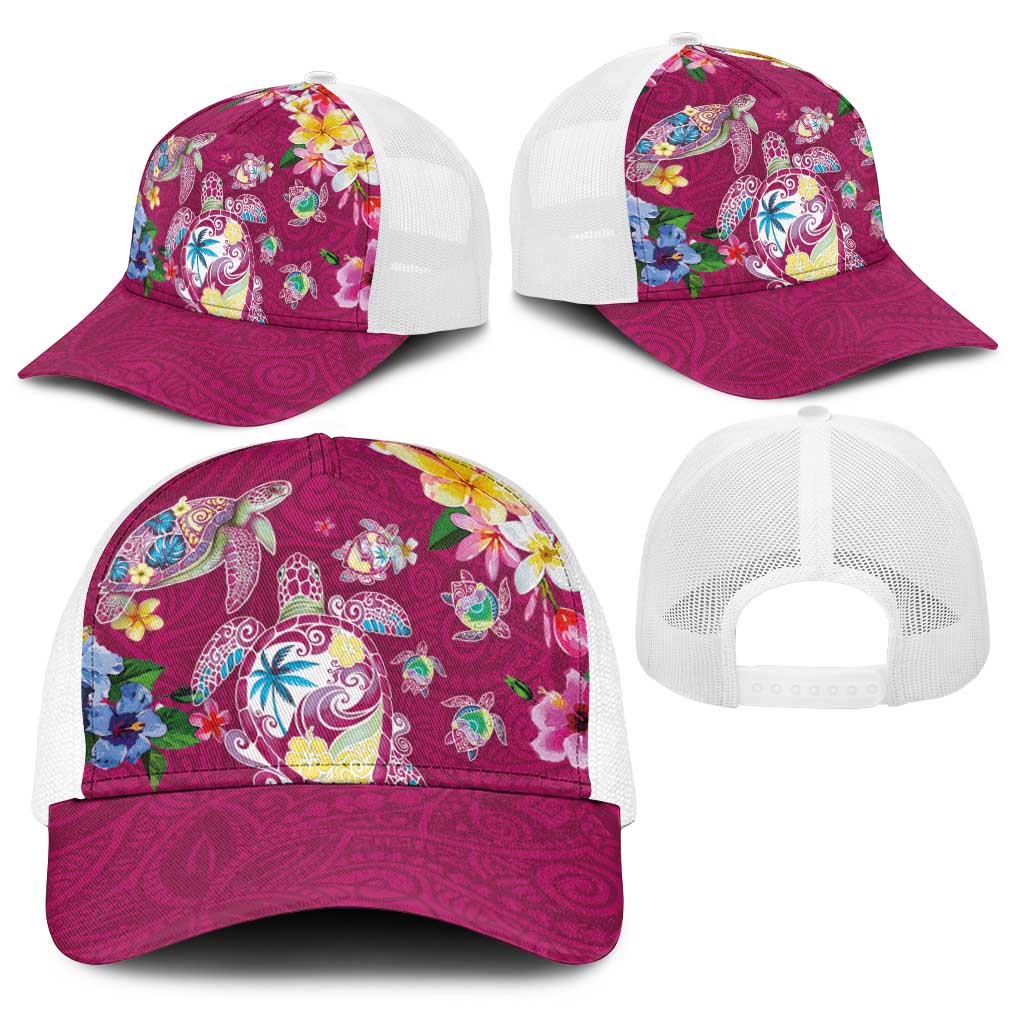 Hawaiian Turtles and Tropical Plants Baseball Net Cap Pink Watercolor