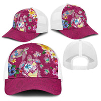 Hawaiian Turtles and Tropical Plants Baseball Net Cap Pink Watercolor