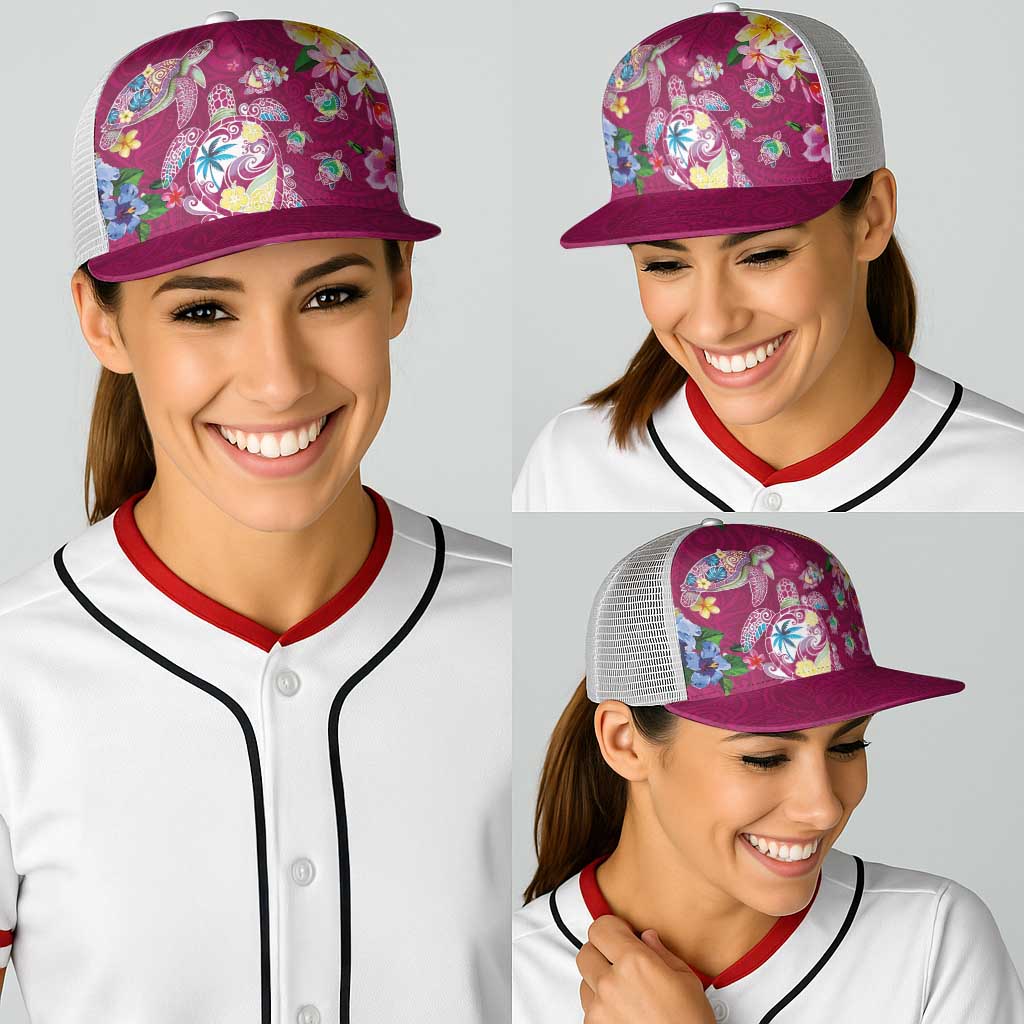 Hawaiian Turtles and Tropical Plants Baseball Net Cap Pink Watercolor