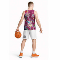 Hawaiian Turtles and Tropical Plants Basketball Jersey Pink Watercolor LT03 - Polynesian Pride