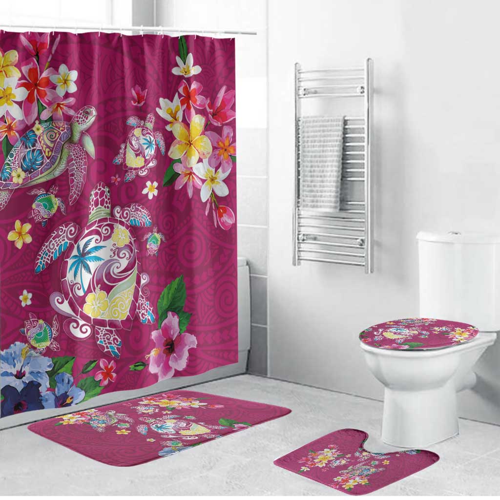 Hawaiian Turtles and Tropical Plants Bathroom Set Pink Watercolor