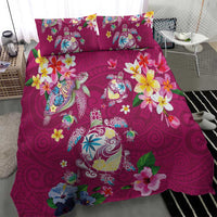 Hawaiian Turtles and Tropical Plants Bedding Set Pink Watercolor