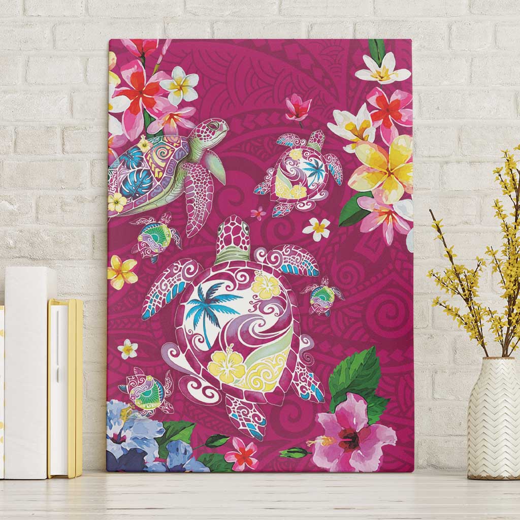Hawaiian Turtles and Tropical Plants Canvas Wall Art Pink Watercolor