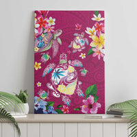 Hawaiian Turtles and Tropical Plants Canvas Wall Art Pink Watercolor