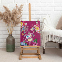 Hawaiian Turtles and Tropical Plants Canvas Wall Art Pink Watercolor