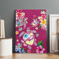 Hawaiian Turtles and Tropical Plants Canvas Wall Art Pink Watercolor