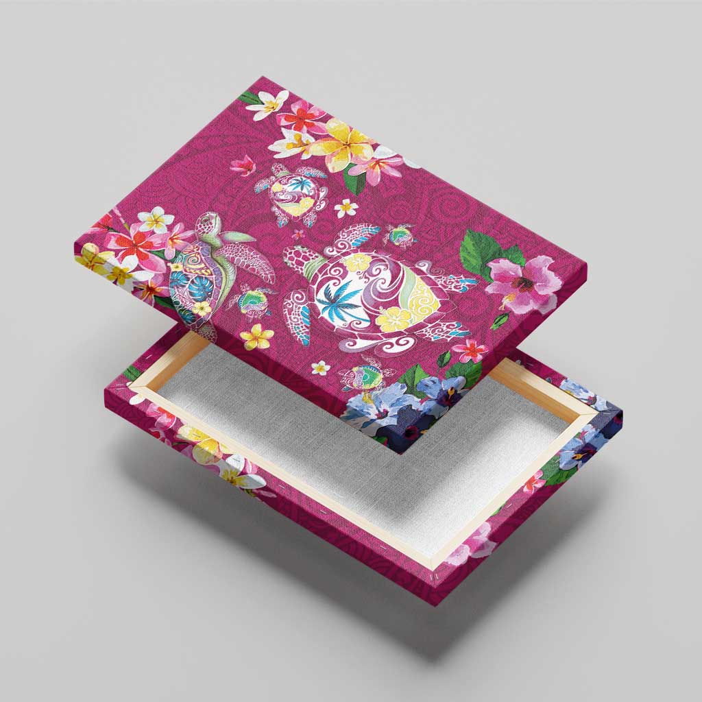 Hawaiian Turtles and Tropical Plants Canvas Wall Art Pink Watercolor