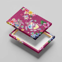 Hawaiian Turtles and Tropical Plants Canvas Wall Art Pink Watercolor