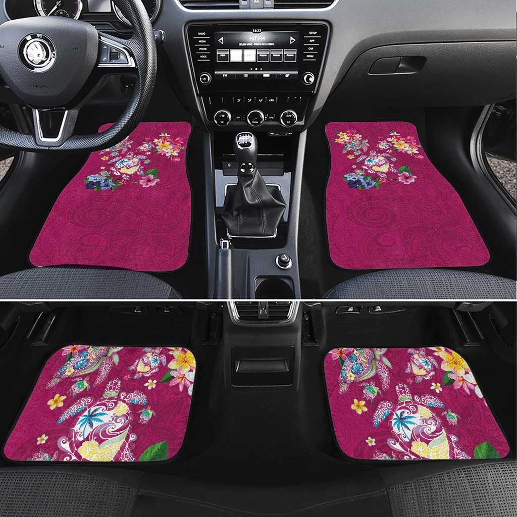 Hawaiian Turtles and Tropical Plants Car Mats Pink Watercolor