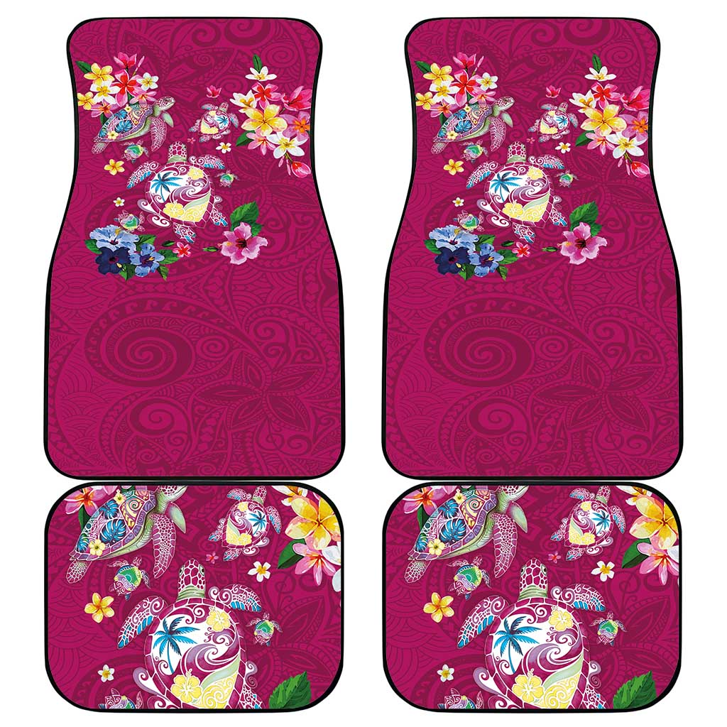 Hawaiian Turtles and Tropical Plants Car Mats Pink Watercolor