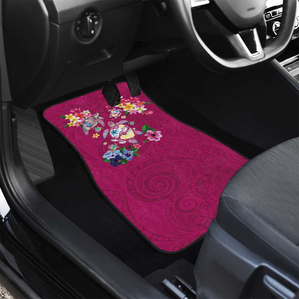 Hawaiian Turtles and Tropical Plants Car Mats Pink Watercolor