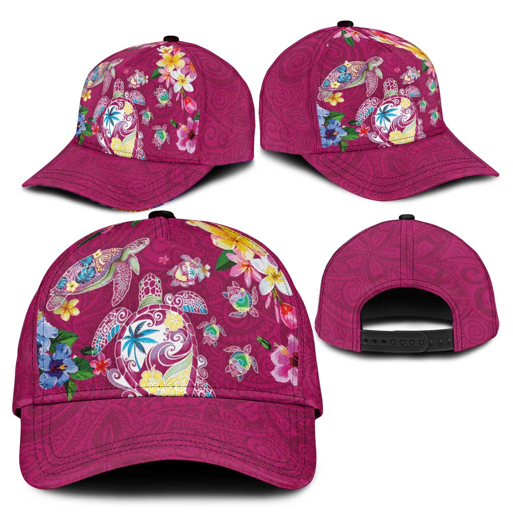 Hawaiian Turtles and Tropical Plants Classic Cap Pink Watercolor