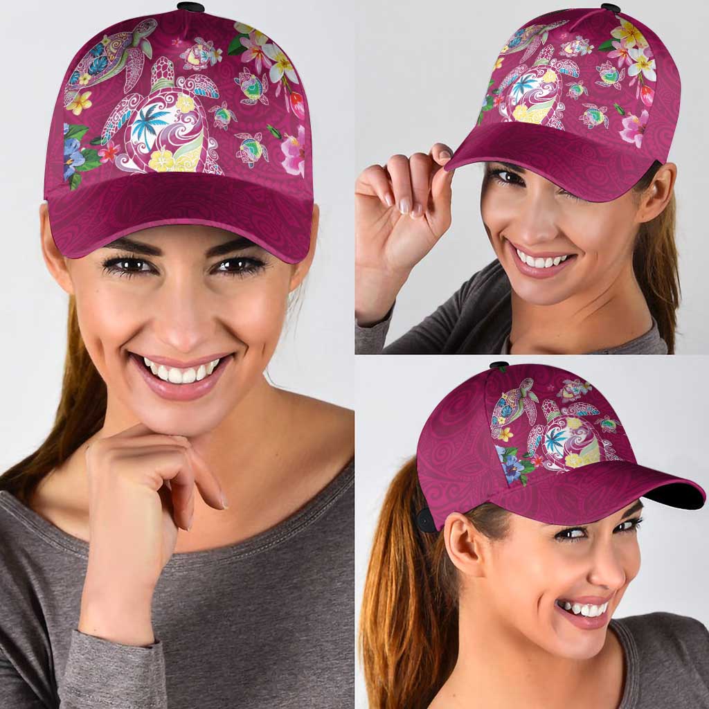Hawaiian Turtles and Tropical Plants Classic Cap Pink Watercolor