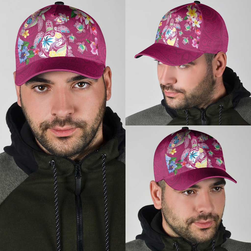 Hawaiian Turtles and Tropical Plants Classic Cap Pink Watercolor