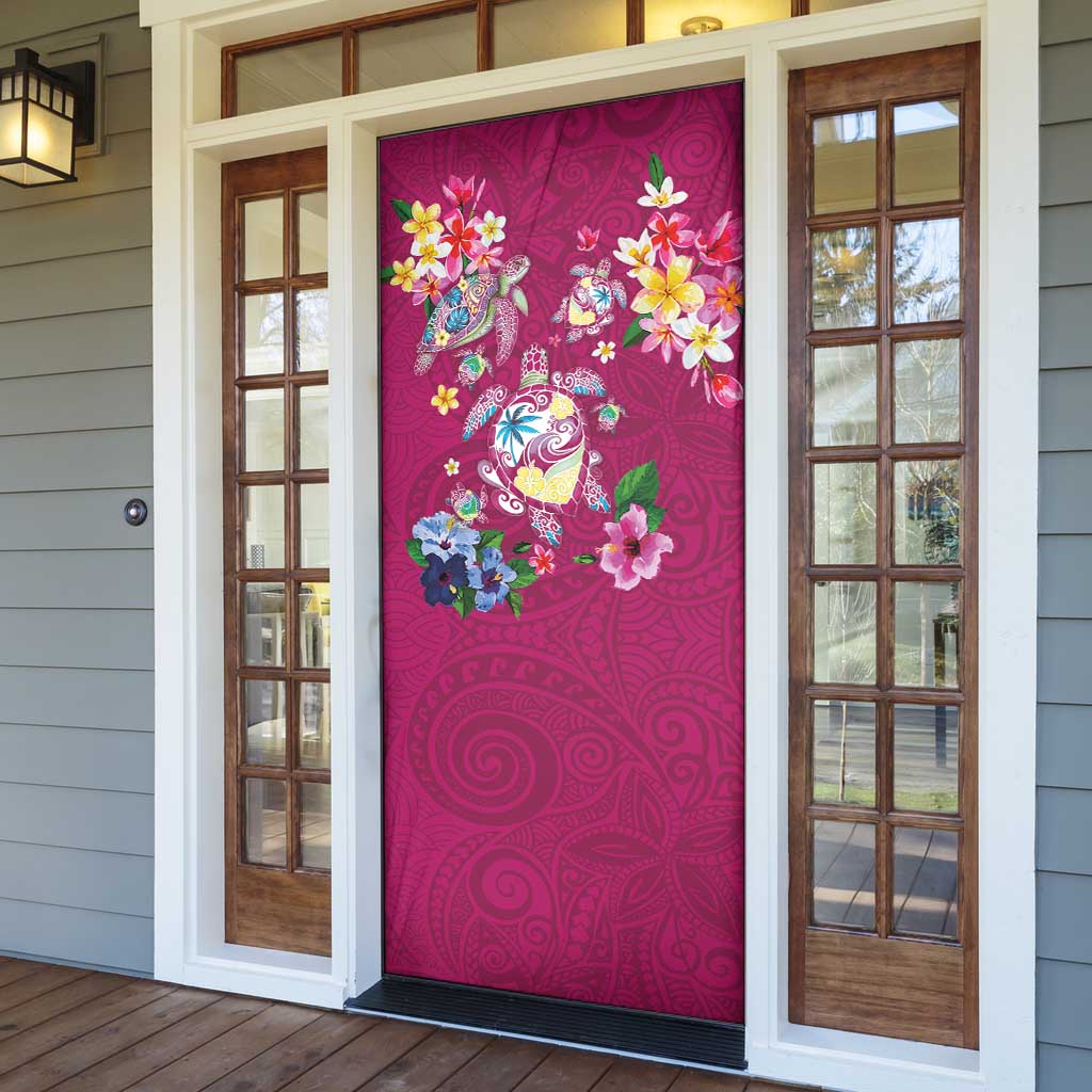 Hawaiian Turtles and Tropical Plants Door Cover Pink Watercolor LT03 - Polynesian Pride