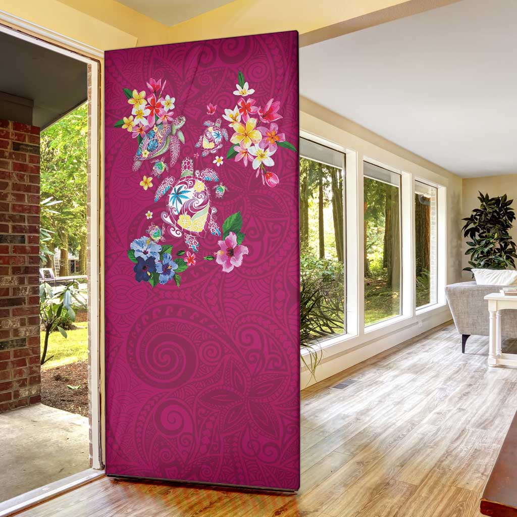Hawaiian Turtles and Tropical Plants Door Cover Pink Watercolor LT03 - Polynesian Pride