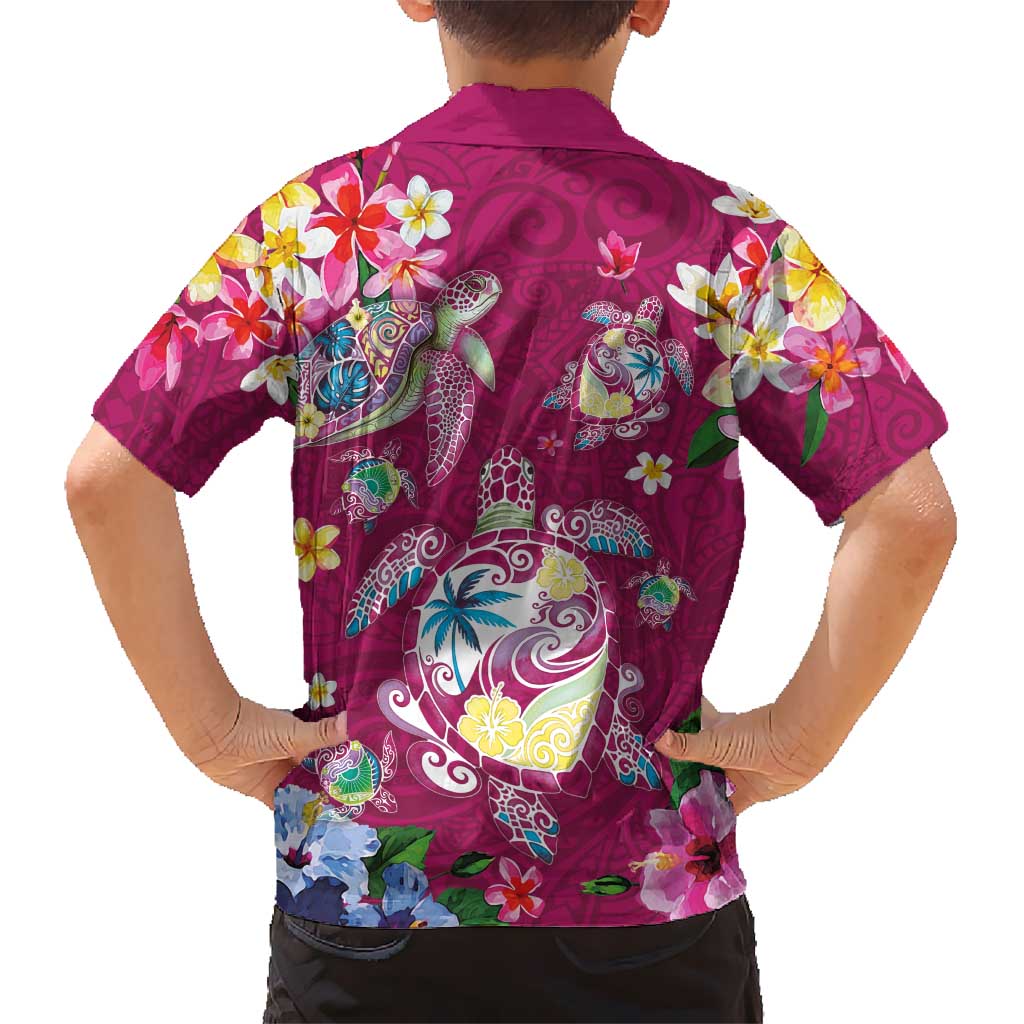 Hawaiian Turtles and Tropical Plants Family Matching Long Sleeve Bodycon Dress and Hawaiian Shirt Pink Watercolor