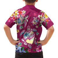 Hawaiian Turtles and Tropical Plants Family Matching Long Sleeve Bodycon Dress and Hawaiian Shirt Pink Watercolor
