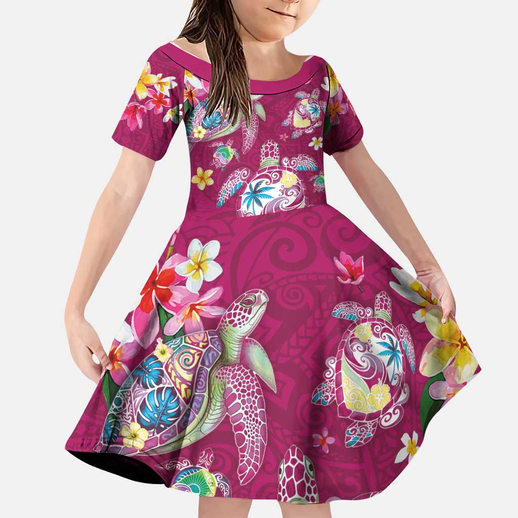 Hawaiian Turtles and Tropical Plants Family Matching Long Sleeve Bodycon Dress and Hawaiian Shirt Pink Watercolor