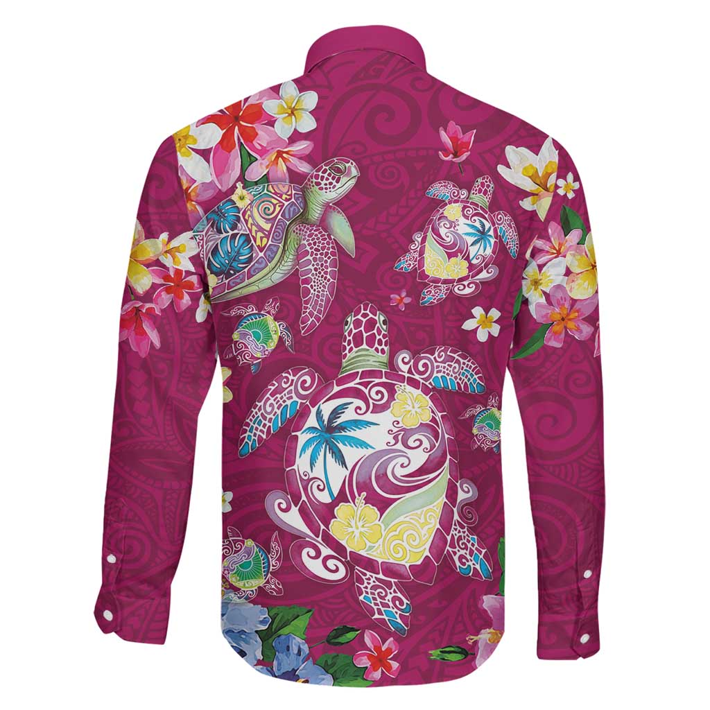 Hawaiian Turtles and Tropical Plants Family Matching Puletasi and Hawaiian Shirt Pink Watercolor