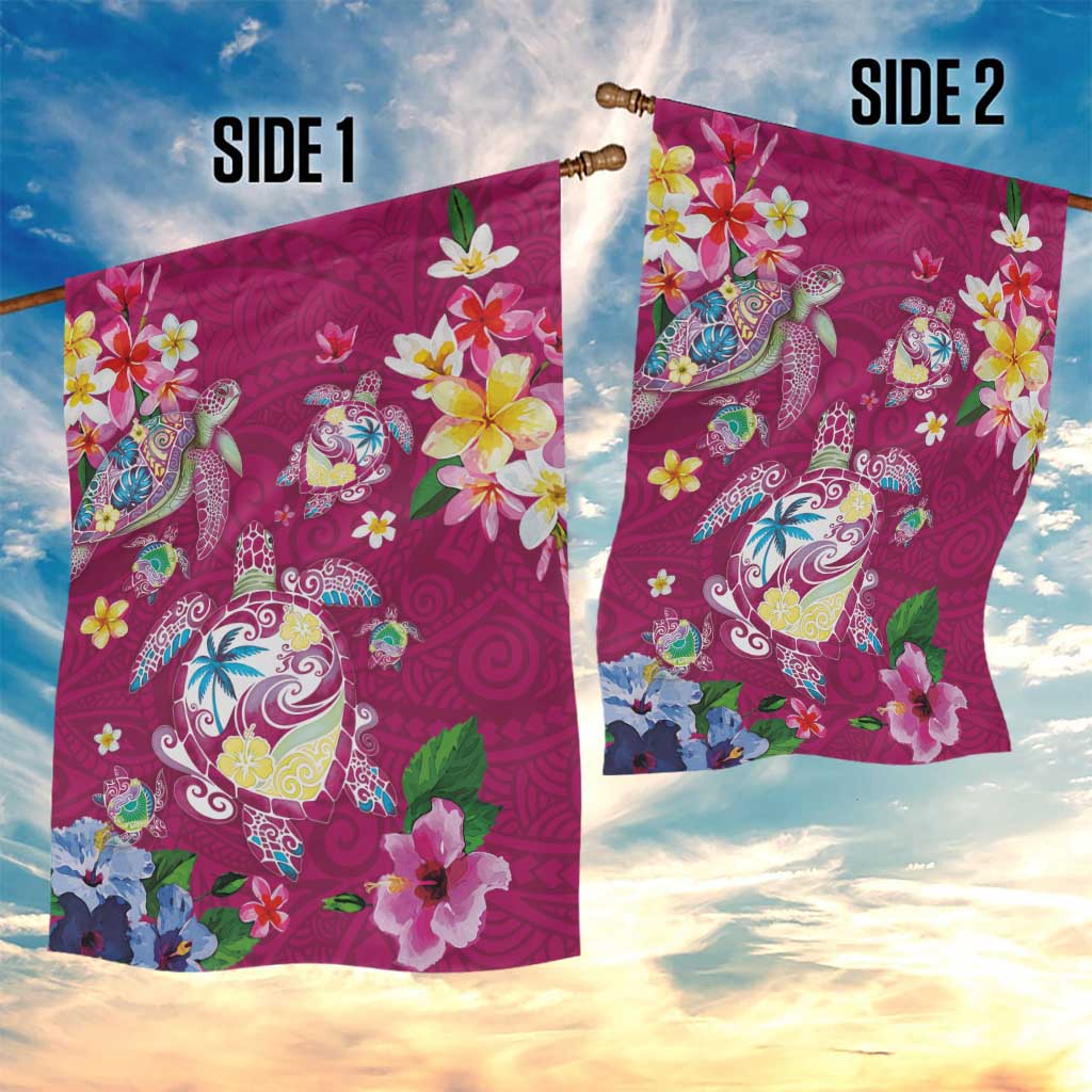 Hawaiian Turtles and Tropical Plants Garden Flag Pink Watercolor LT03 - Polynesian Pride