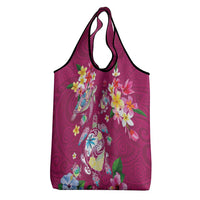 Hawaiian Turtles and Tropical Plants Grocery Bag Pink Watercolor