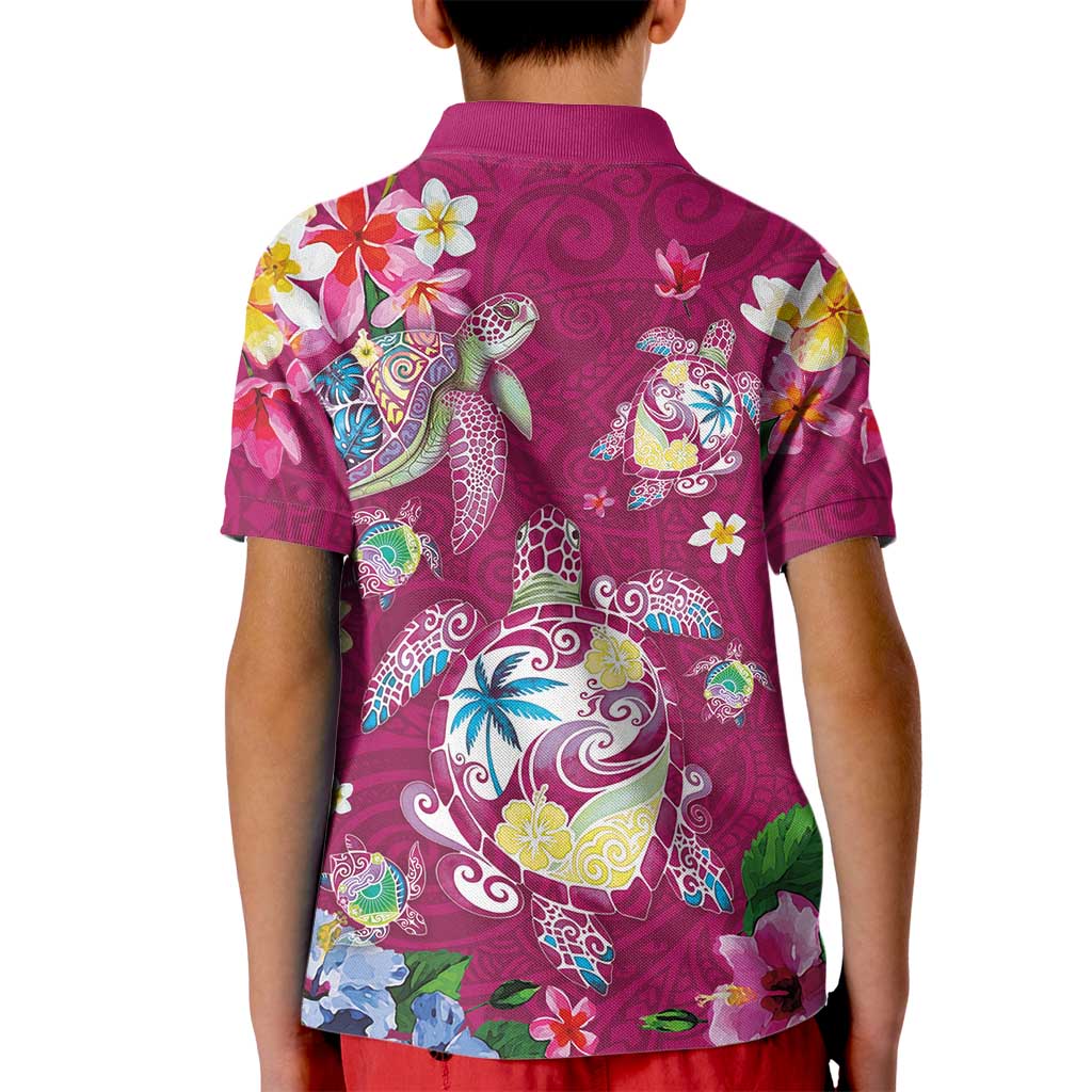 Hawaiian Turtles and Tropical Plants Kid Polo Shirt Pink Watercolor