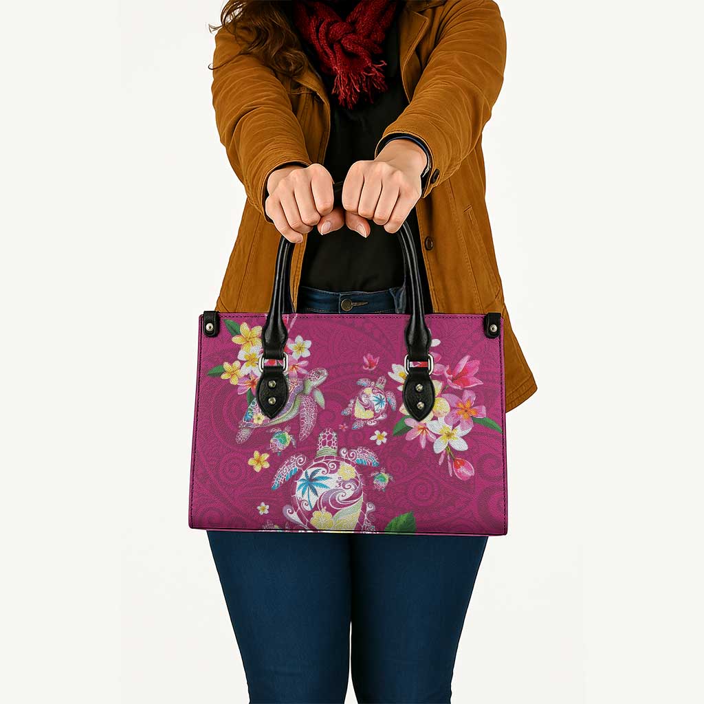 Hawaiian Turtles and Tropical Plants Leather Bag Pink Watercolor LT03 - Polynesian Pride