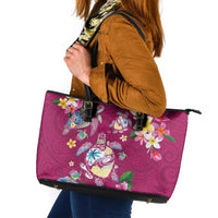 Hawaiian Turtles and Tropical Plants Leather Tote Bag Pink Watercolor LT03 Pink - Polynesian Pride