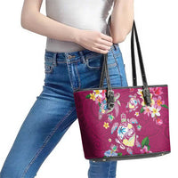 Hawaiian Turtles and Tropical Plants Leather Tote Bag Pink Watercolor LT03 - Polynesian Pride