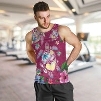 Hawaiian Turtles and Tropical Plants Men Tank Top Pink Watercolor LT03 Pink - Polynesian Pride