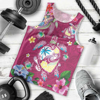 Hawaiian Turtles and Tropical Plants Men Tank Top Pink Watercolor LT03 - Polynesian Pride