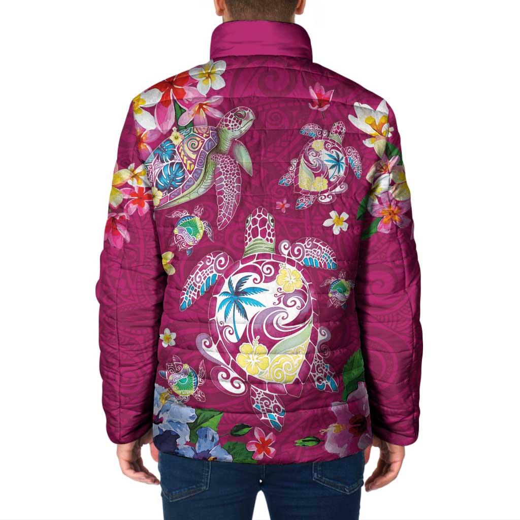 Hawaiian Turtles and Tropical Plants Padded Jacket Pink Watercolor LT03 - Polynesian Pride