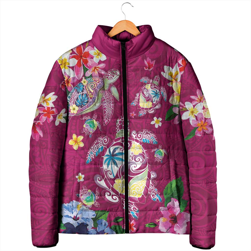 Hawaiian Turtles and Tropical Plants Padded Jacket Pink Watercolor LT03 - Polynesian Pride
