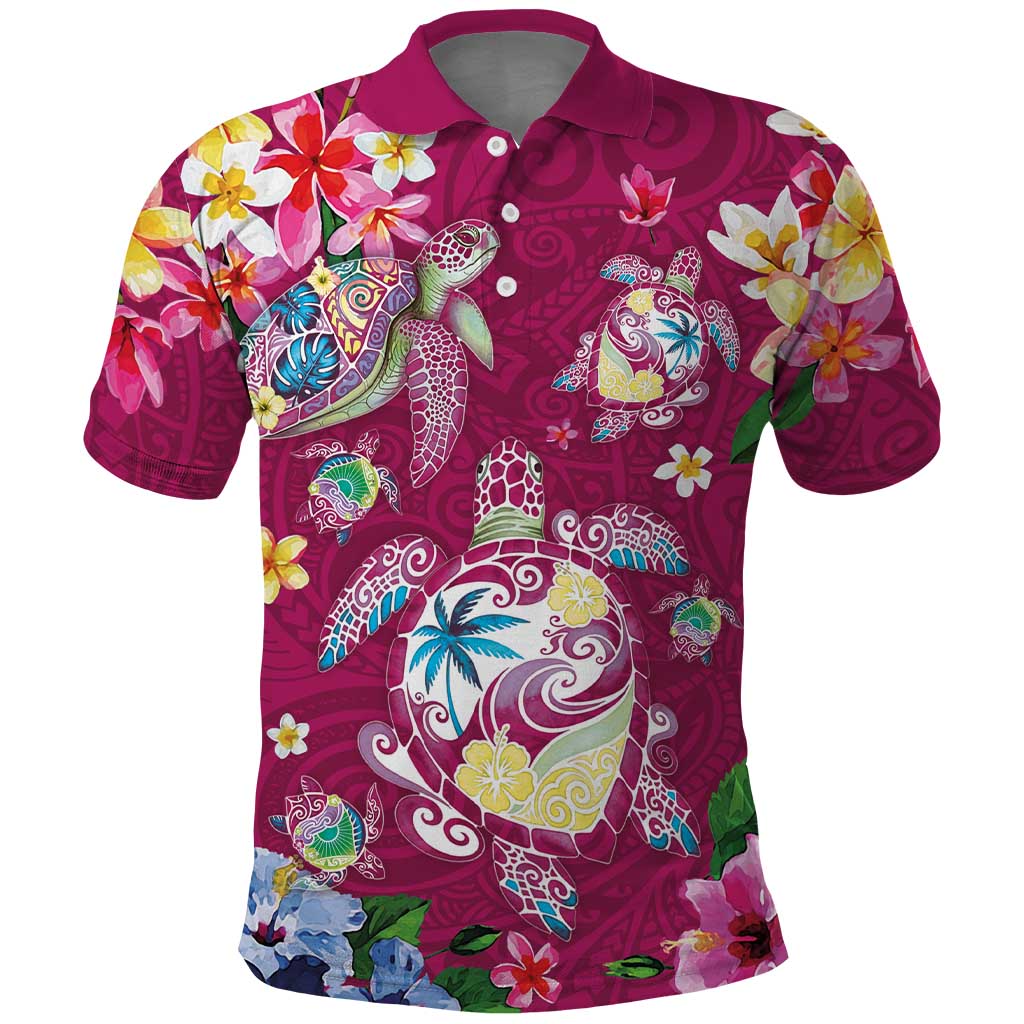 Hawaiian Turtles and Tropical Plants Polo Shirt Pink Watercolor
