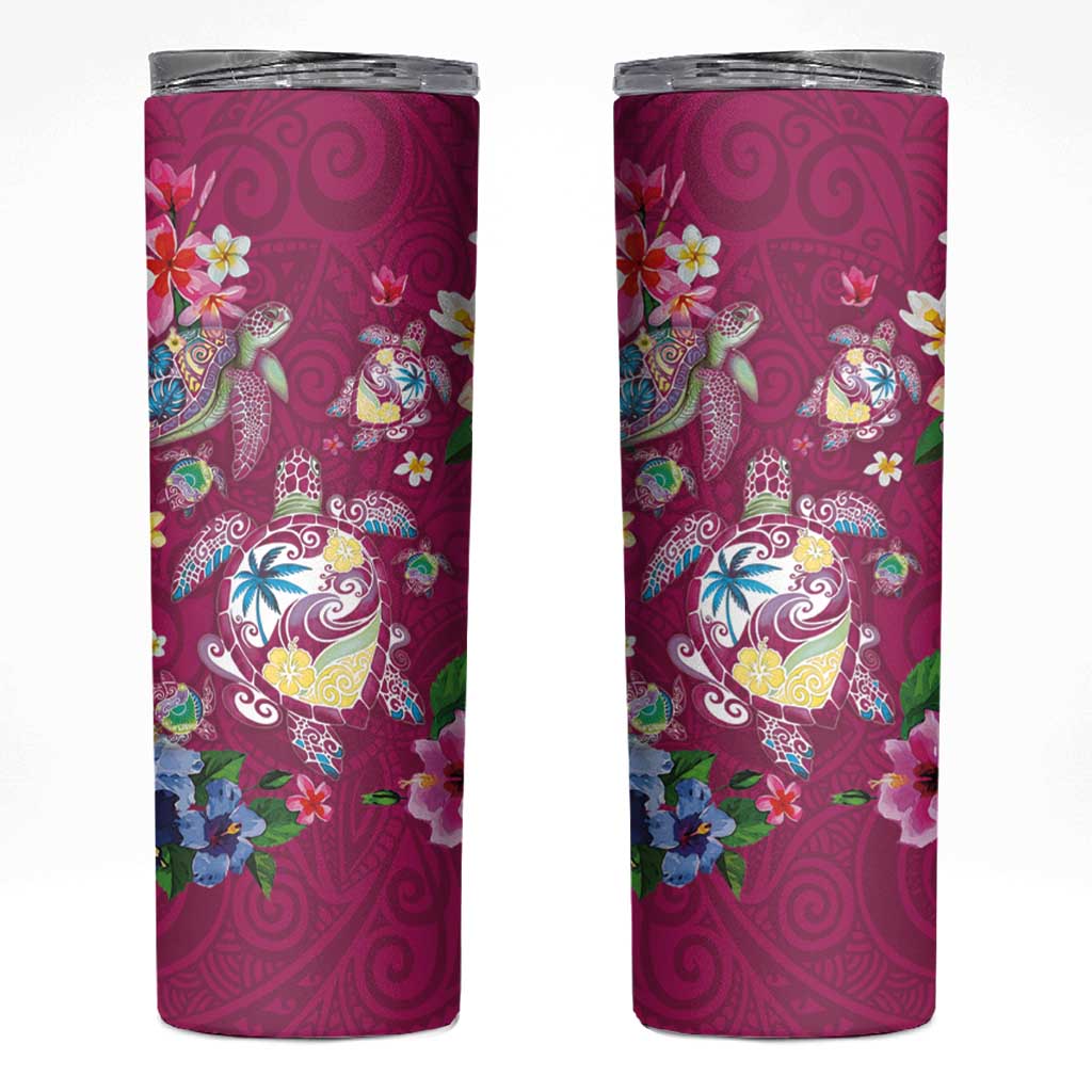 Hawaiian Turtles and Tropical Plants Skinny Tumbler Pink Watercolor LT03 Pink - Polynesian Pride