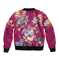 Hawaiian Turtles and Tropical Plants Sleeve Zip Bomber Jacket Pink Watercolor LT03 - Polynesian Pride
