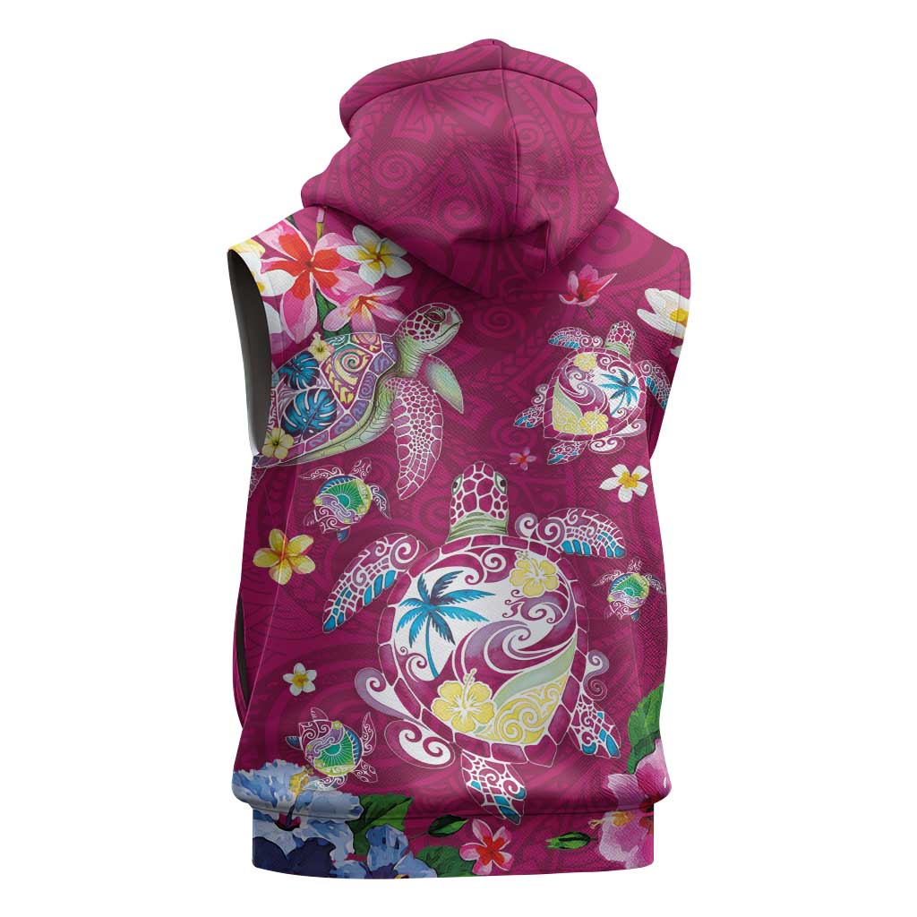 Hawaiian Turtles and Tropical Plants Sleeveless Hoodie Pink Watercolor LT03 - Polynesian Pride