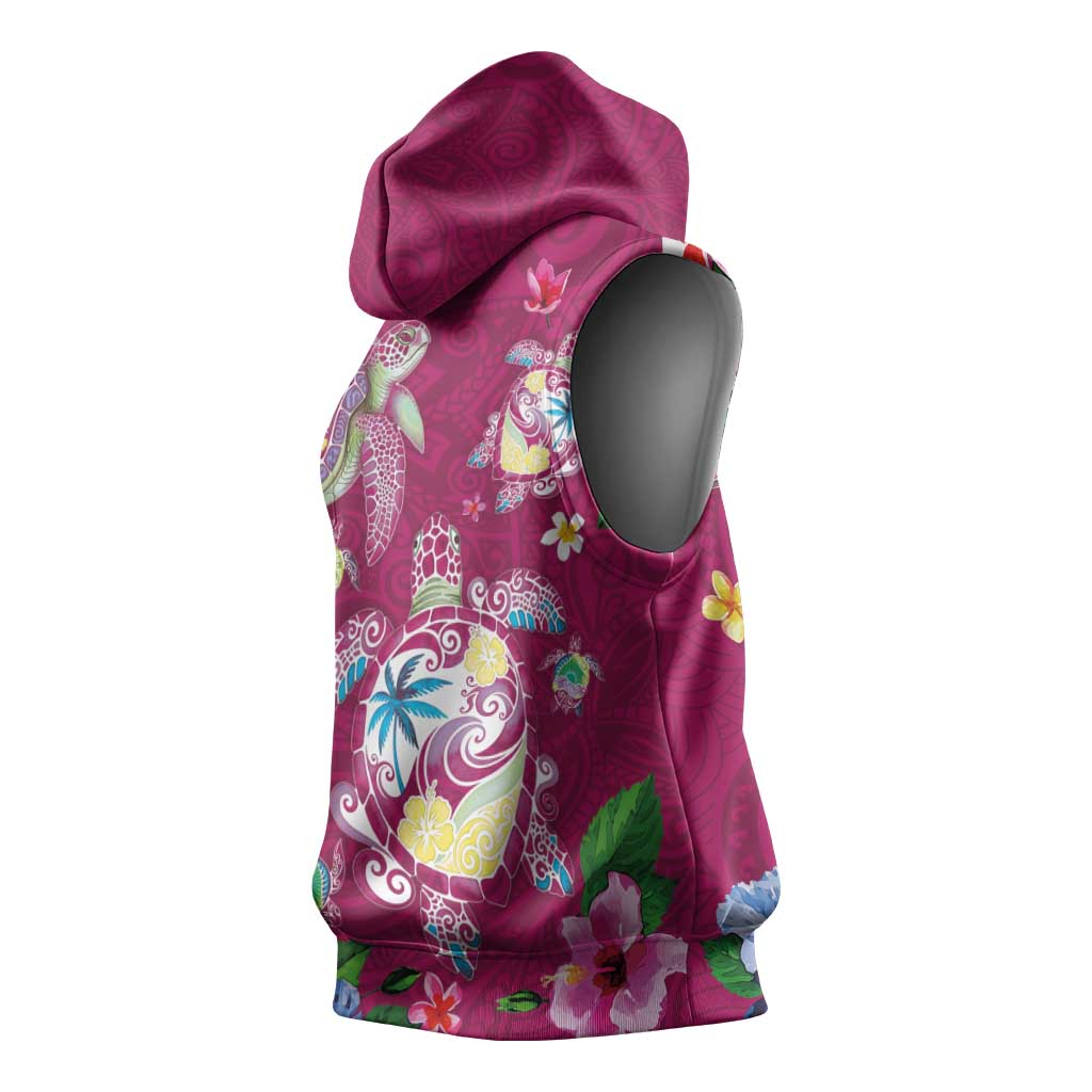 Hawaiian Turtles and Tropical Plants Sleeveless Hoodie Pink Watercolor LT03 - Polynesian Pride