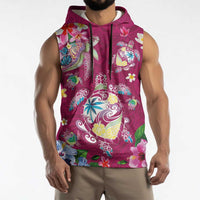 Hawaiian Turtles and Tropical Plants Sleeveless Hoodie Pink Watercolor LT03 - Polynesian Pride