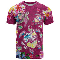 Hawaiian Turtles and Tropical Plants T Shirt Pink Watercolor