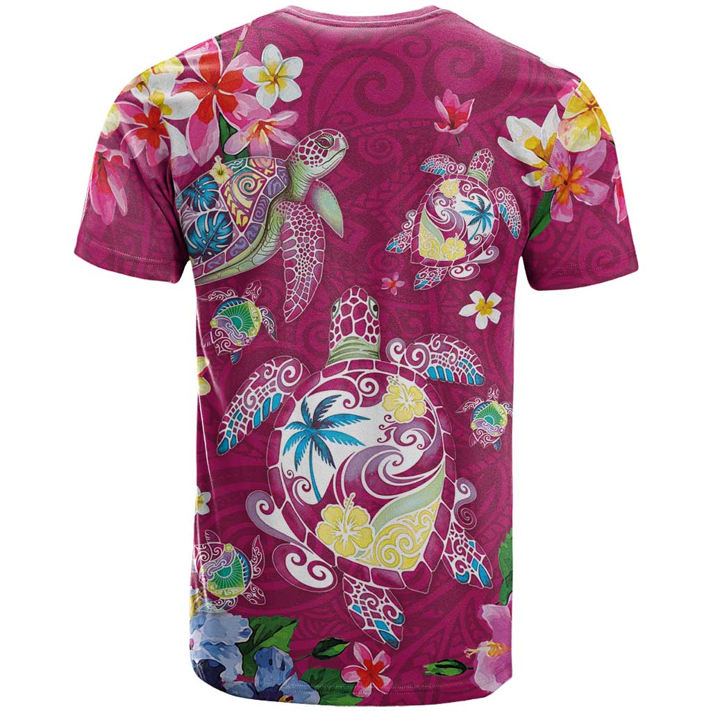 Hawaiian Turtles and Tropical Plants T Shirt Pink Watercolor