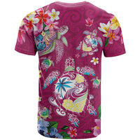 Hawaiian Turtles and Tropical Plants T Shirt Pink Watercolor