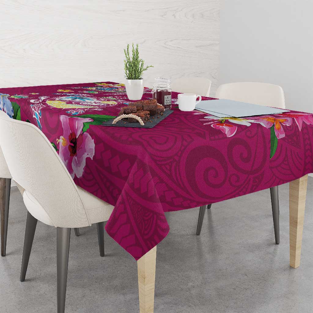 Hawaiian Turtles and Tropical Plants Tablecloth Pink Watercolor LT03 - Polynesian Pride