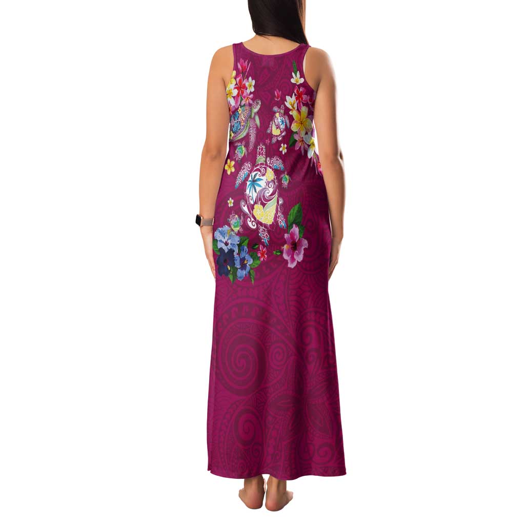 Hawaiian Turtles and Tropical Plants Tank Maxi Dress Pink Watercolor LT03 - Polynesian Pride