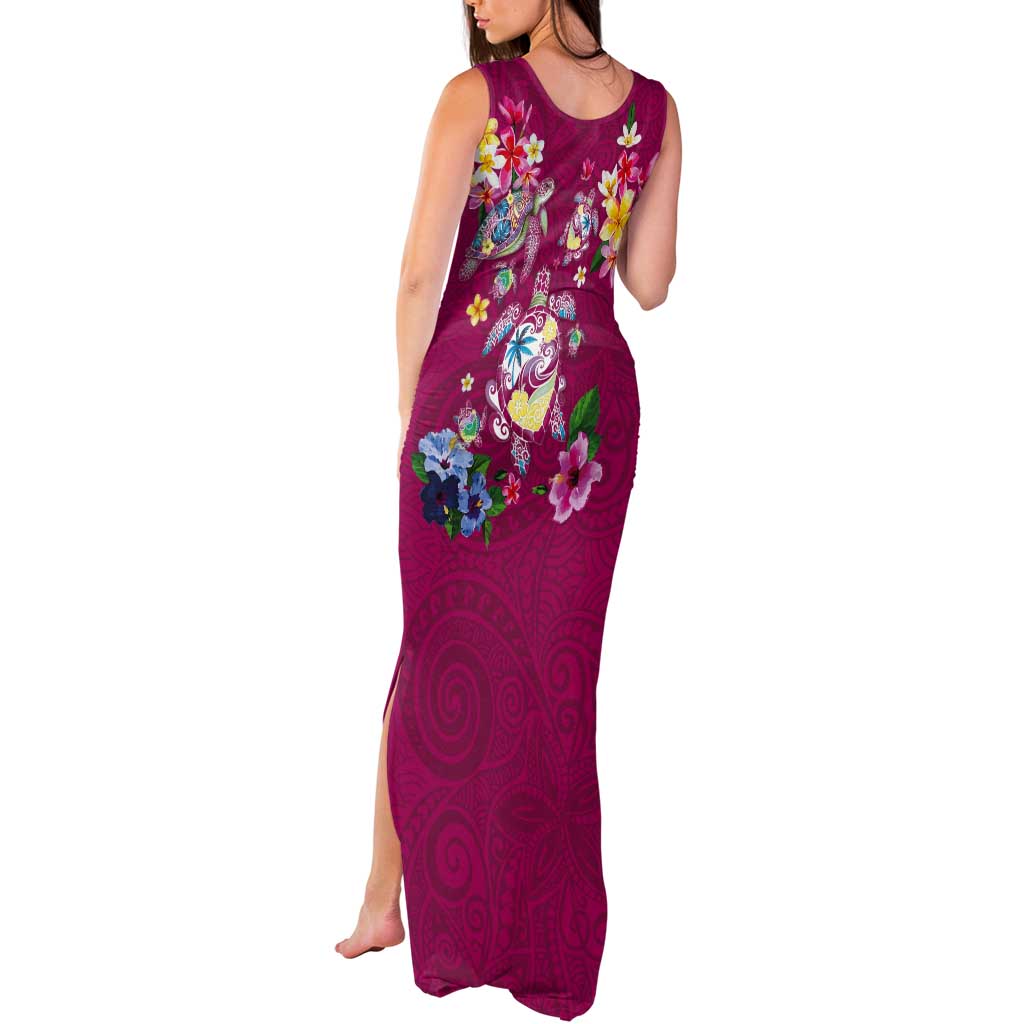 Hawaiian Turtles and Tropical Plants Tank Maxi Dress Pink Watercolor LT03 - Polynesian Pride